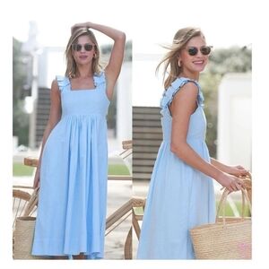 Lake Pajamas Womens Lolly 100% Cotton Midi Dress in Morning Blue Sz Large